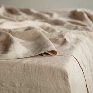 BOKSER HOME Queen PUTTY HEATHER 100% French Linen Sheet Set. OPEN BAG. $286